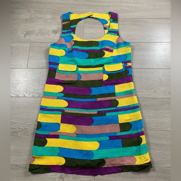 Tibi New York Silk Linen Pattern Mod Sleeveless Shift Dress - Picture 1 of 13